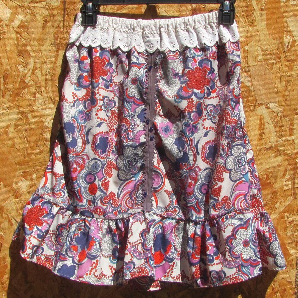 New Handcrafted Retro Boho Mini Skirt XS Festival Hippie Cottagecore Upcycled
